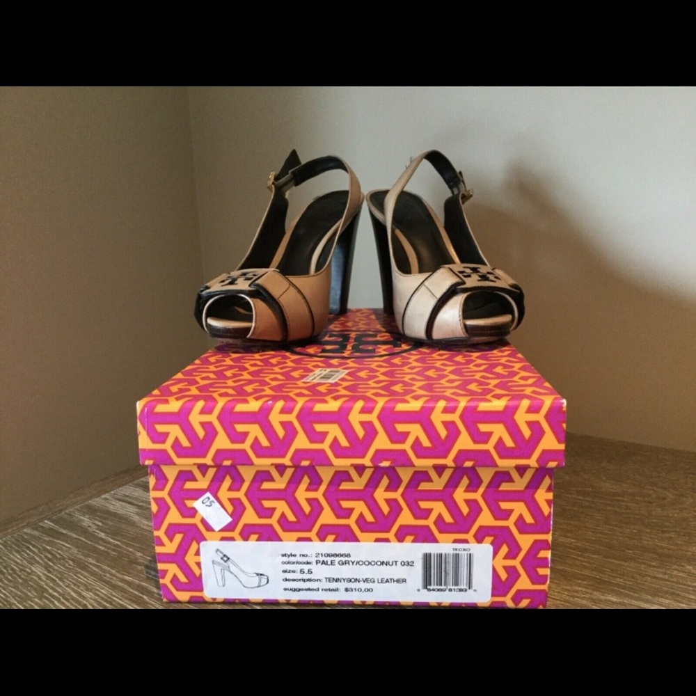 Tory Burch “Tennyson” Sling Back Leather Pumps
